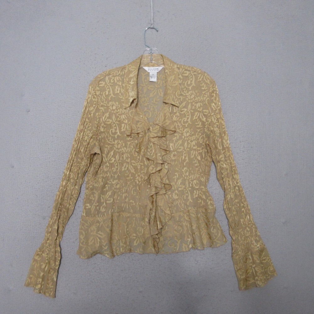 Vintage Allison Taylor Top Gold Sheer Ruffle Floral Y2K 90s Fairy Victorian Boho